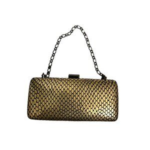 Inge Christopher Gold & Black Metal Mesh Clutch Purse With Chain Strap & Snap Cl